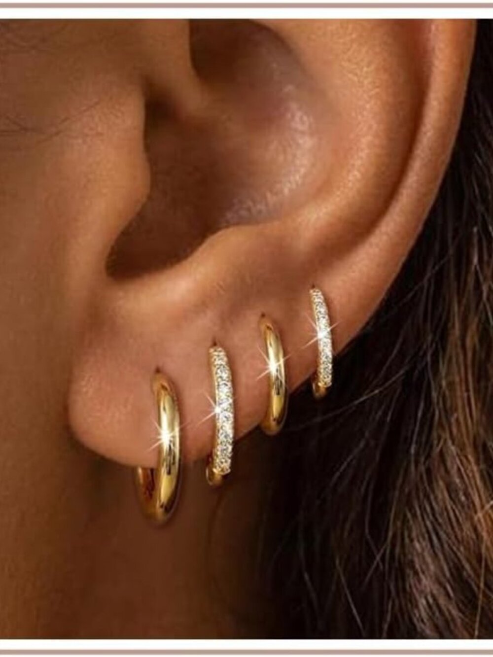 4 Pair Small Gold Hoop Earrings for Women Sensitive Ears - Hypoallergenic 14k Re